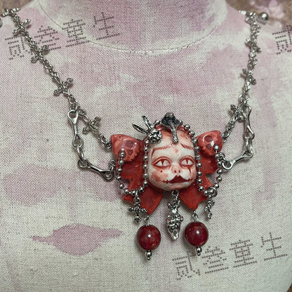 Necklaces-Ersan Tongsheng Original Handmade Clay Spice Girl Dark Butterfly Decadent Cross Doll Niche Subculture Necklace