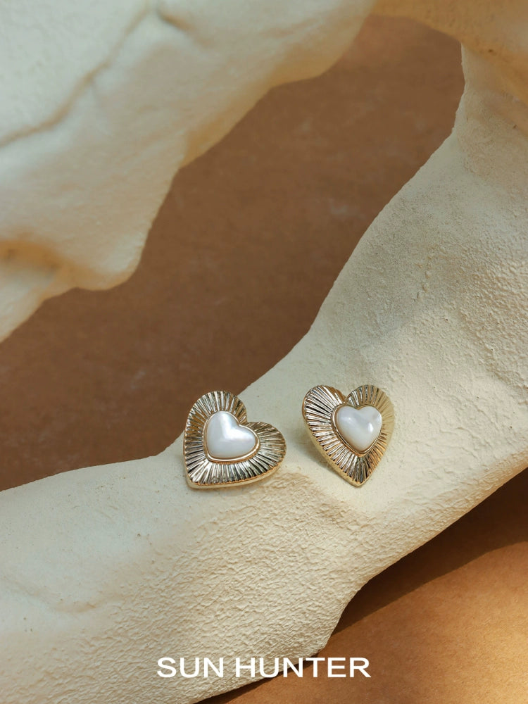 Vintage Heart Fritillary Stud Earrings