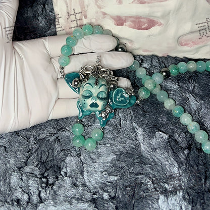 Gothic Cursed Doll Green Beaded Choker