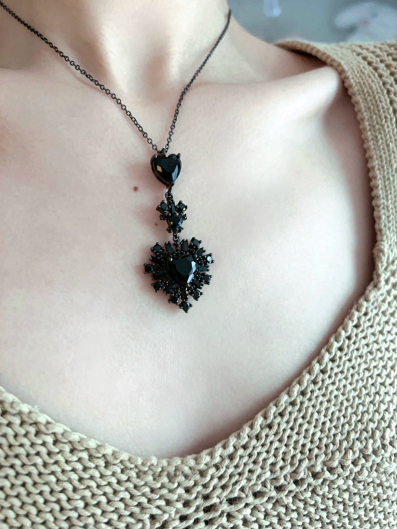 "Dark Peach Heart" Gothic Rose Necklace