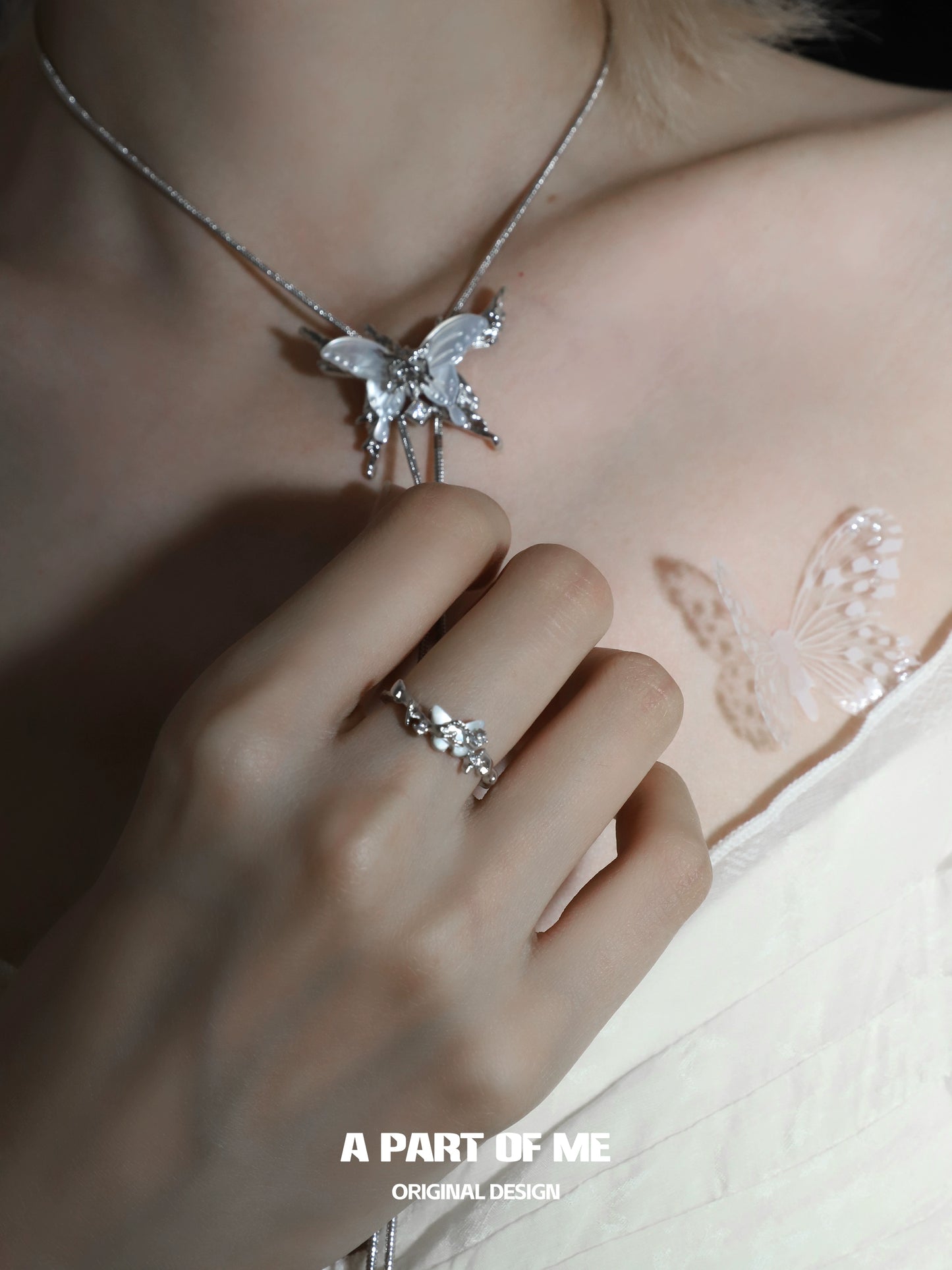 Agate Butterfly Silver Ring