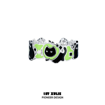 Apple Cat & Dog Paradise Silver Ring