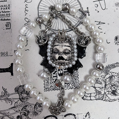 Necklaces-Ersan Tongsheng Original Design Pearl Titanium Steel Necklace Heavy Industry Diablo Goth Collarbone Chain Choker Vintage Doll