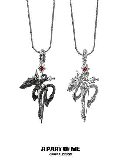 Ruby Dragon Sword Necklace