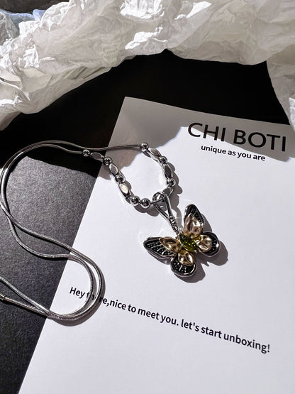 "Dead Leaf Butterfly" Zircon Necklace