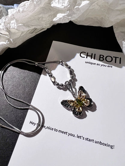 "Dead Leaf Butterfly" Zircon Necklace