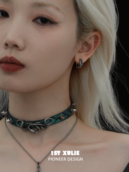 Y2K Black Snake Texture Earrings