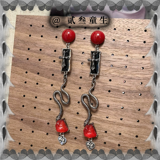 Snake Desire Cross Earrings