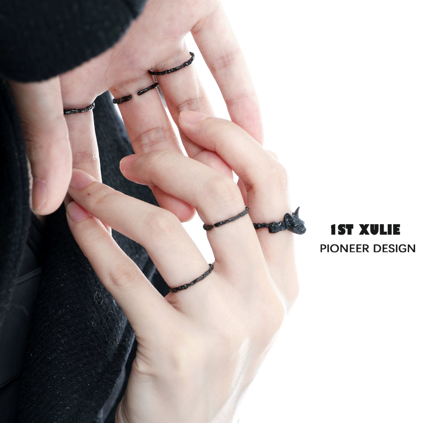 Y2K Black Humor Silver Ring