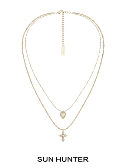 Heart Cross Double Layer Necklace