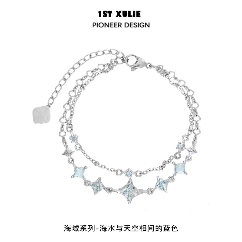 Exquisite Double-Layer Starfish Silver Bracelet