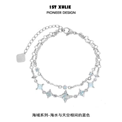 Exquisite Double-Layer Starfish Silver Bracelet