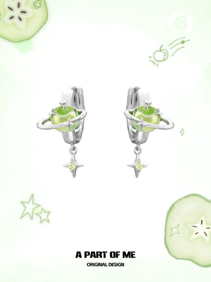 Green Apple Planet Earrings