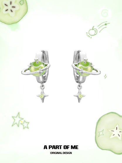 Green Apple Planet Earrings