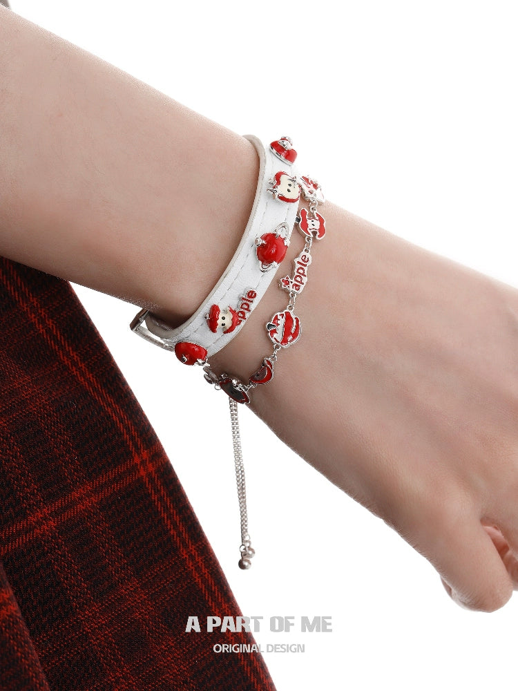 Apple Planet White Leather Bracelet