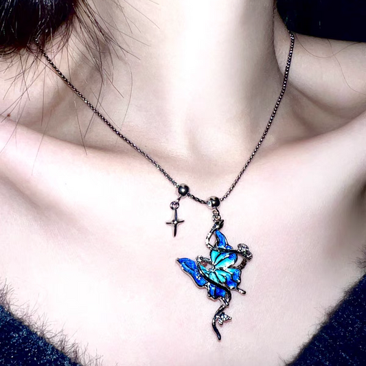 "Snake & Butterfly" Drop Glaze Necklace