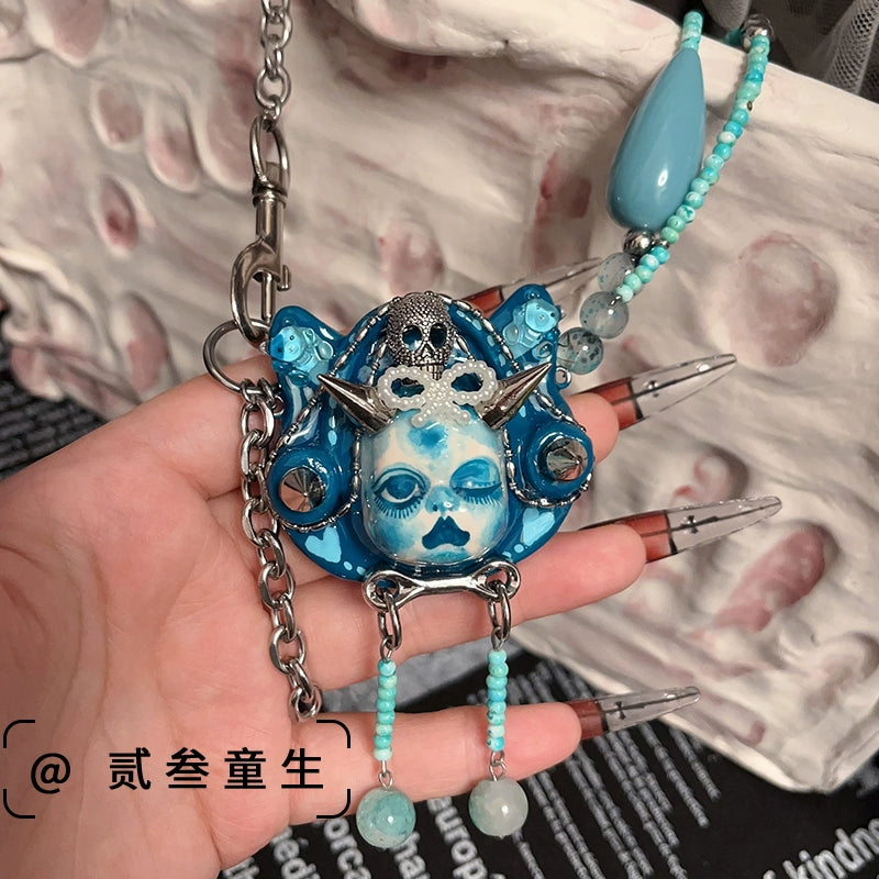 Necklaces-Ersan Tongsheng Original Cat Doll Knot Modeling Blue Spice Girl Sweet Cool Subculture Niche Design Trendy Necklace