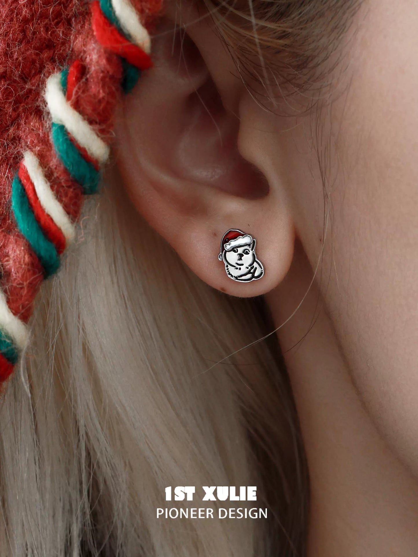 Merry Christmas Kitty Stud Earrings