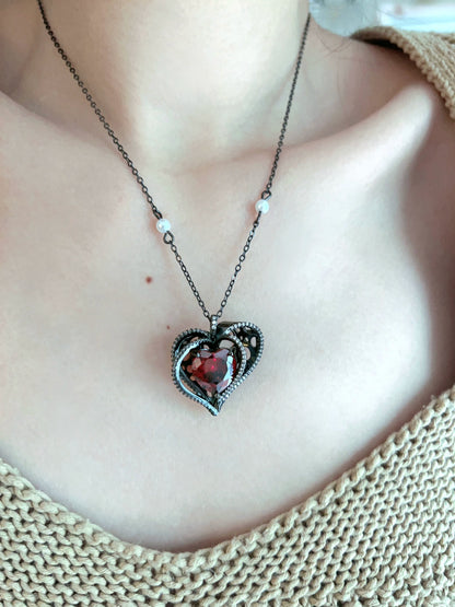 "Dark Peach Heart" Gothic Rose Necklace