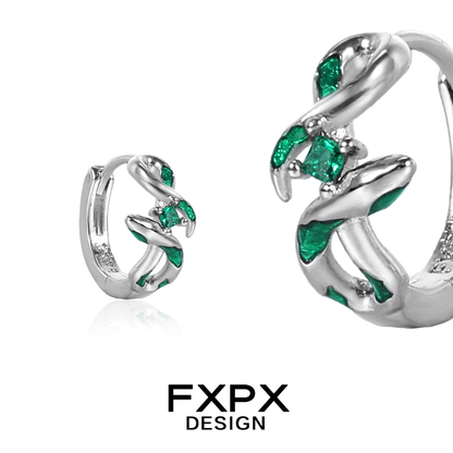 Green Venom Kiss Snake Earrings