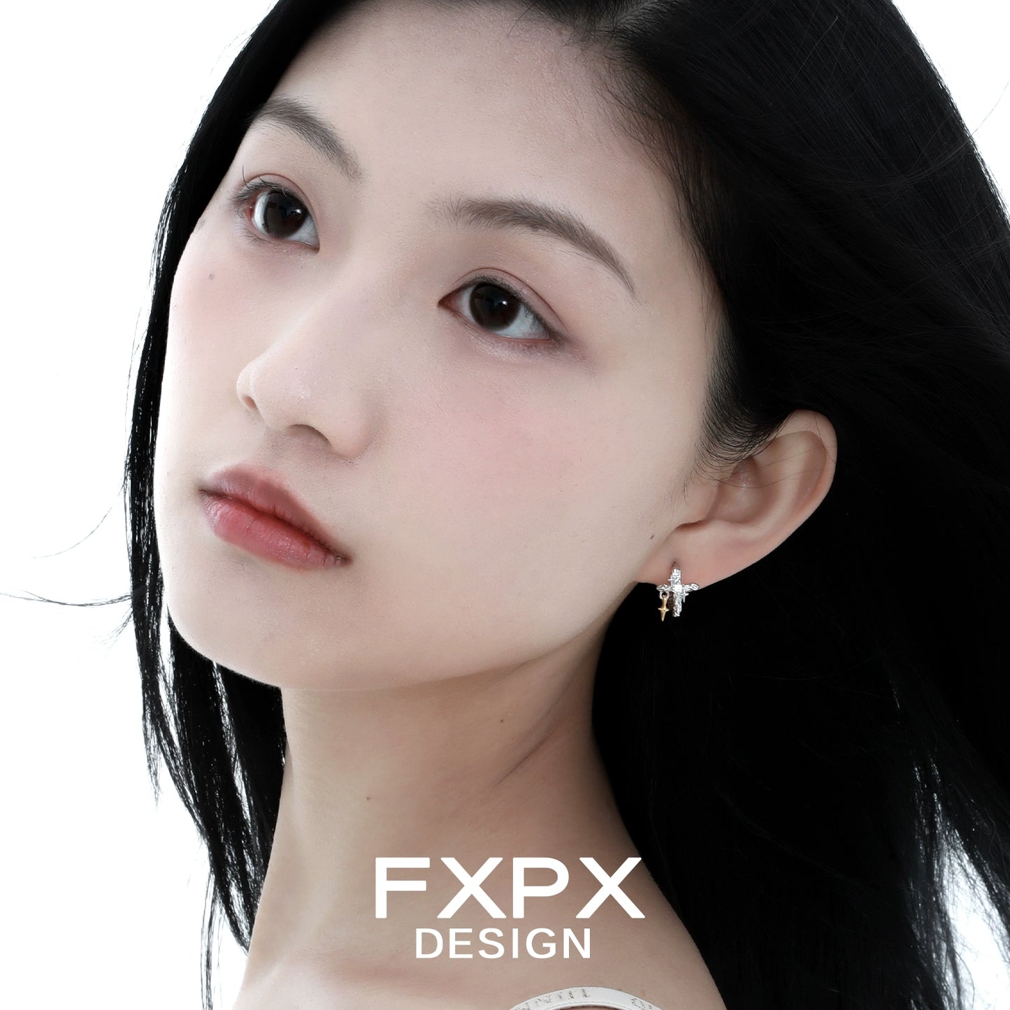 Silver Axis Geo Cross Earrings