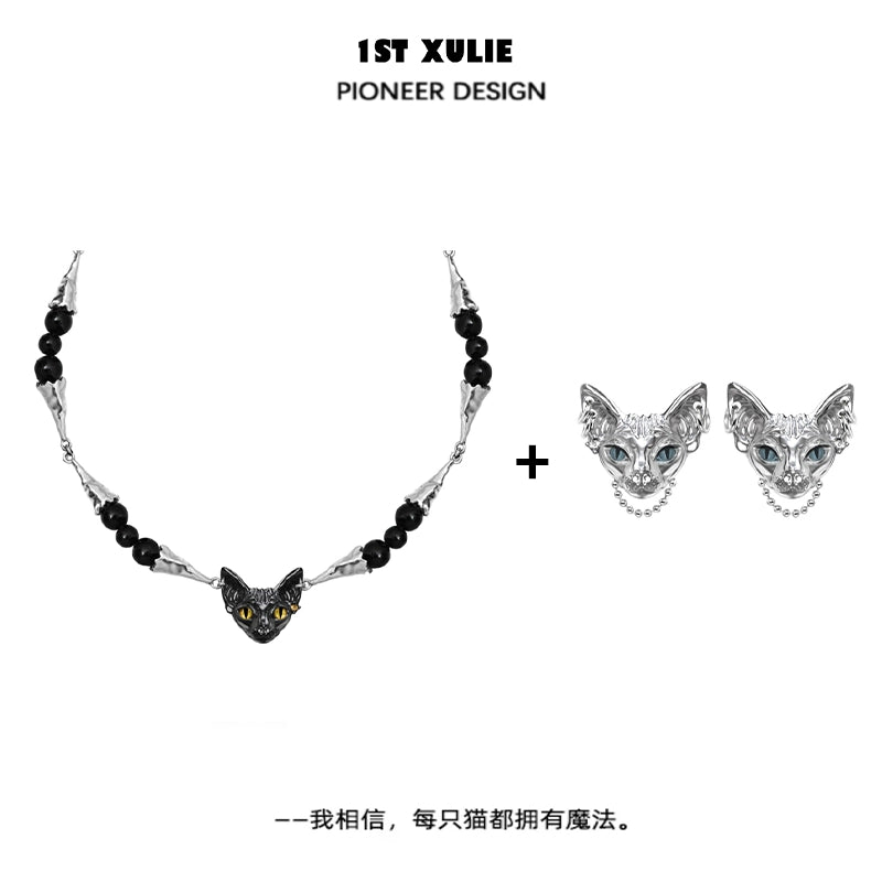 Mystic Black Cat Collarbone Necklace