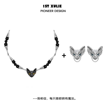 Mystic Black Cat Collarbone Necklace
