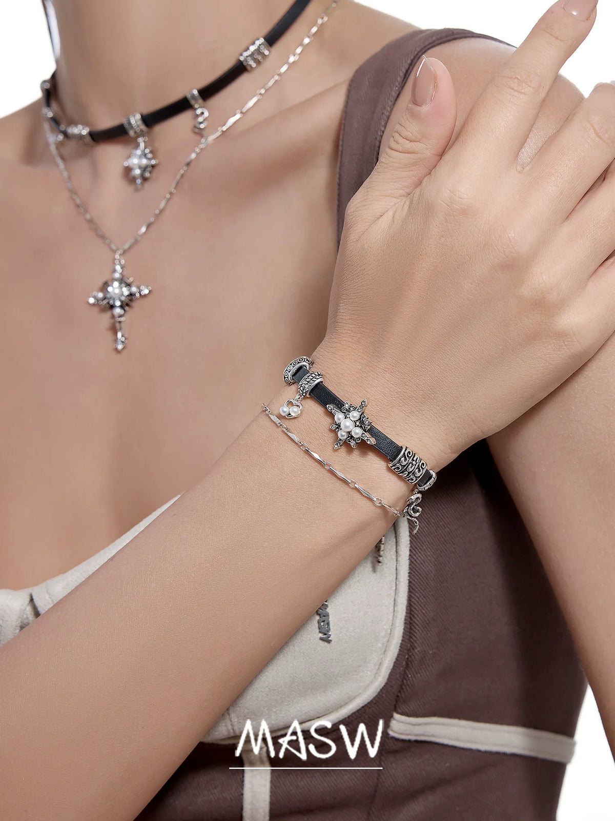 Star Glow Zircon Leather Bracelet