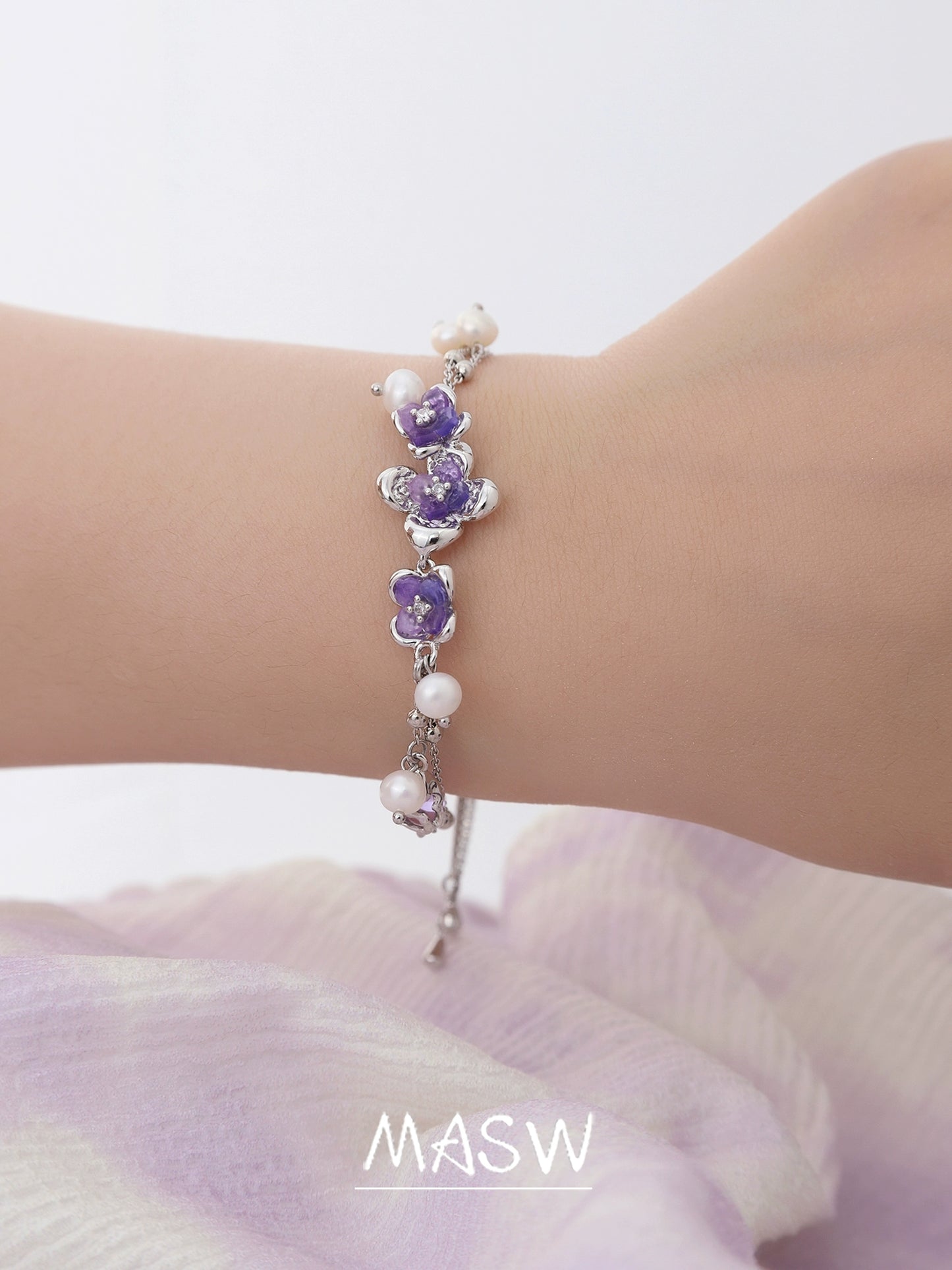 Purple Flower Pearl Bracelet