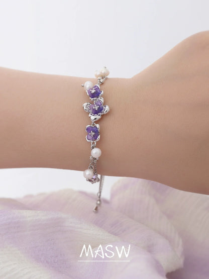 Purple Flower Pearl Bracelet