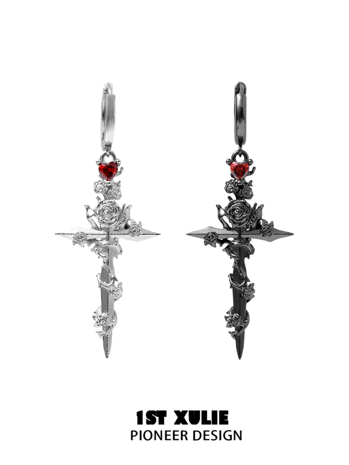 Y2K Crimson Rose Cross Earrings