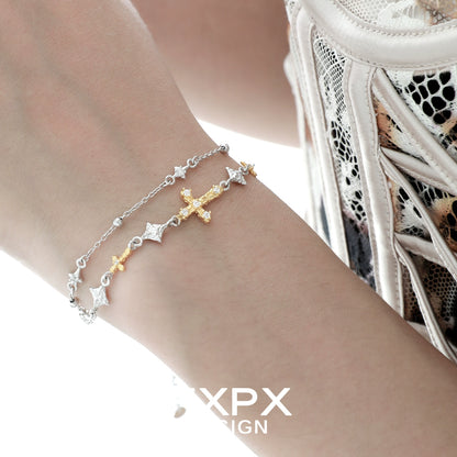 Golden Faith Cross Silver Bracelet