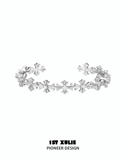 Radiant Cross Zircon Silver Bracelet