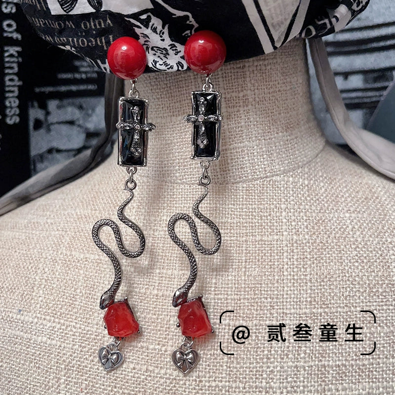 Snake Desire Cross Earrings