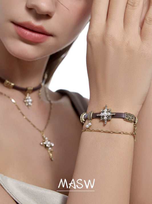 Star Glow Zircon Leather Bracelet