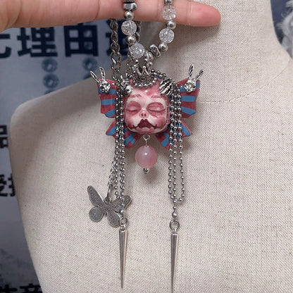 Necklaces-Ersan Tongsheng Original Handmade Clay Spice Girl Dark Butterfly Decadent Wind Doll Niche Millennium Subculture Necklace