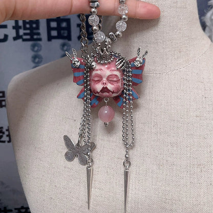Necklaces-Ersan Tongsheng Original Handmade Clay Spice Girl Dark Butterfly Decadent Wind Doll Niche Millennium Subculture Necklace
