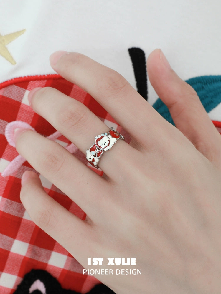 Apple Cat & Dog Paradise Silver Ring