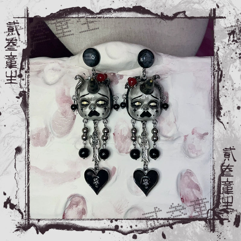 Earrings & Ear Cuffs-Ersan Tongsheng Original Design Dark Doll Sweet Cool Spice Girl Decadent Style Fashion Long Earrings Earclips