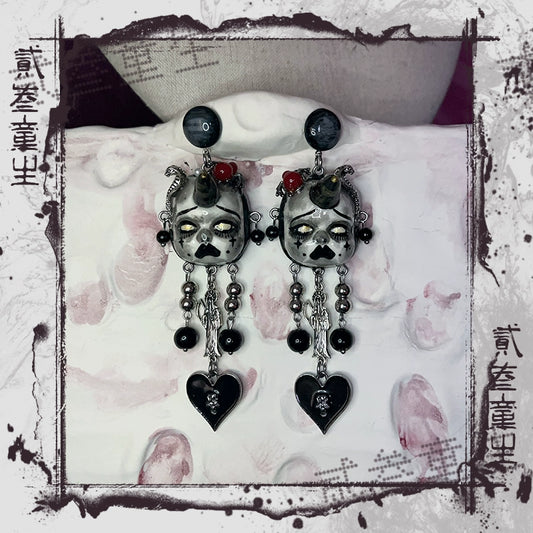 Earrings & Ear Cuffs-Ersan Tongsheng Original Design Dark Doll Sweet Cool Spice Girl Decadent Style Fashion Long Earrings Earclips