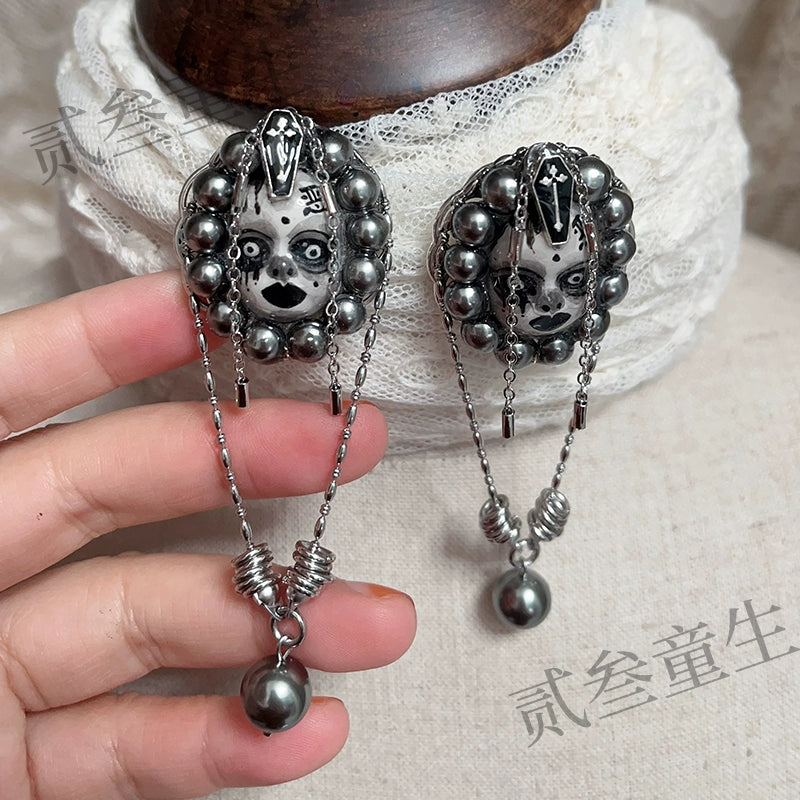 Earrings & Ear Cuffs-Two Three Children's Original Design Dark Wicked Girl Gothic Imitation Pearl Cool Girl Spice Girl Gift Niche Punk