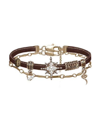Star Glow Zircon Leather Bracelet