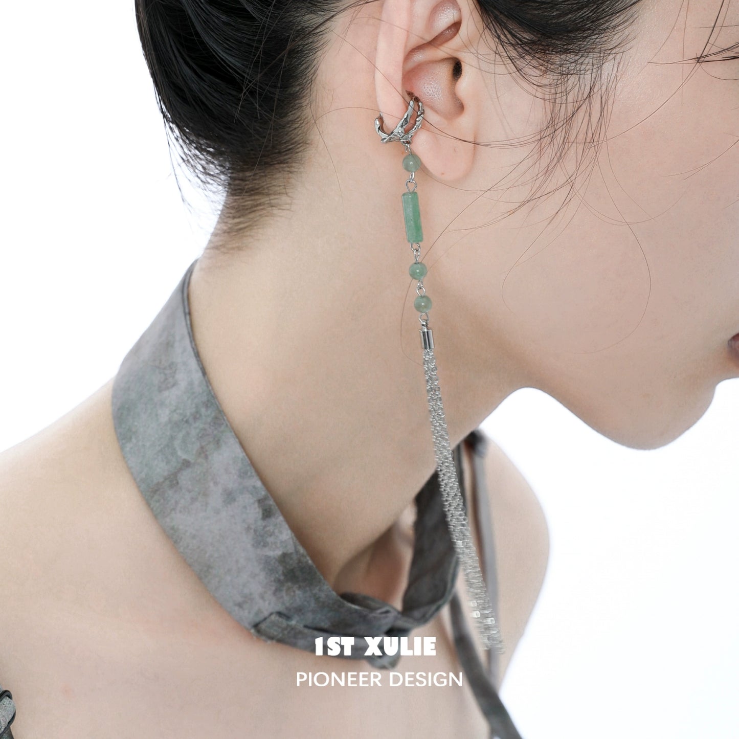 Jade Fringed Cascade Ear Clip