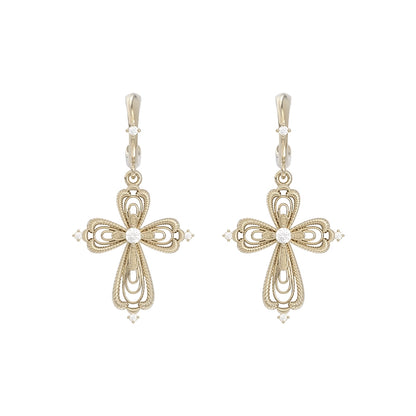 Vintage Gleaming Veil Cross Earrings