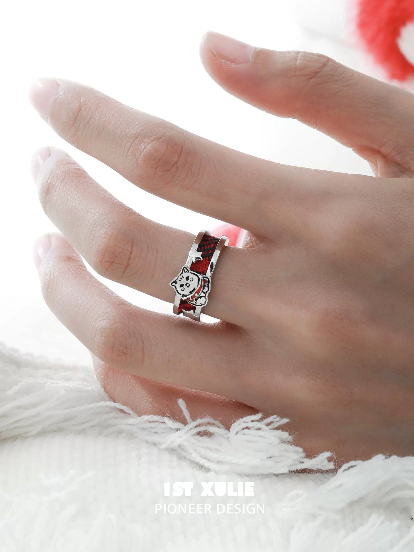 Happy Cat Dog Blessing Silver Ring