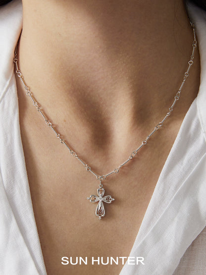 "Lace Shimmer" Cross Necklace