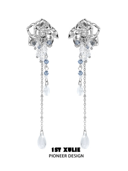 Crystal Rose Tassel Earrings