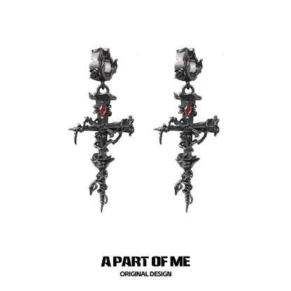 Thorned Rose Cross Earrings