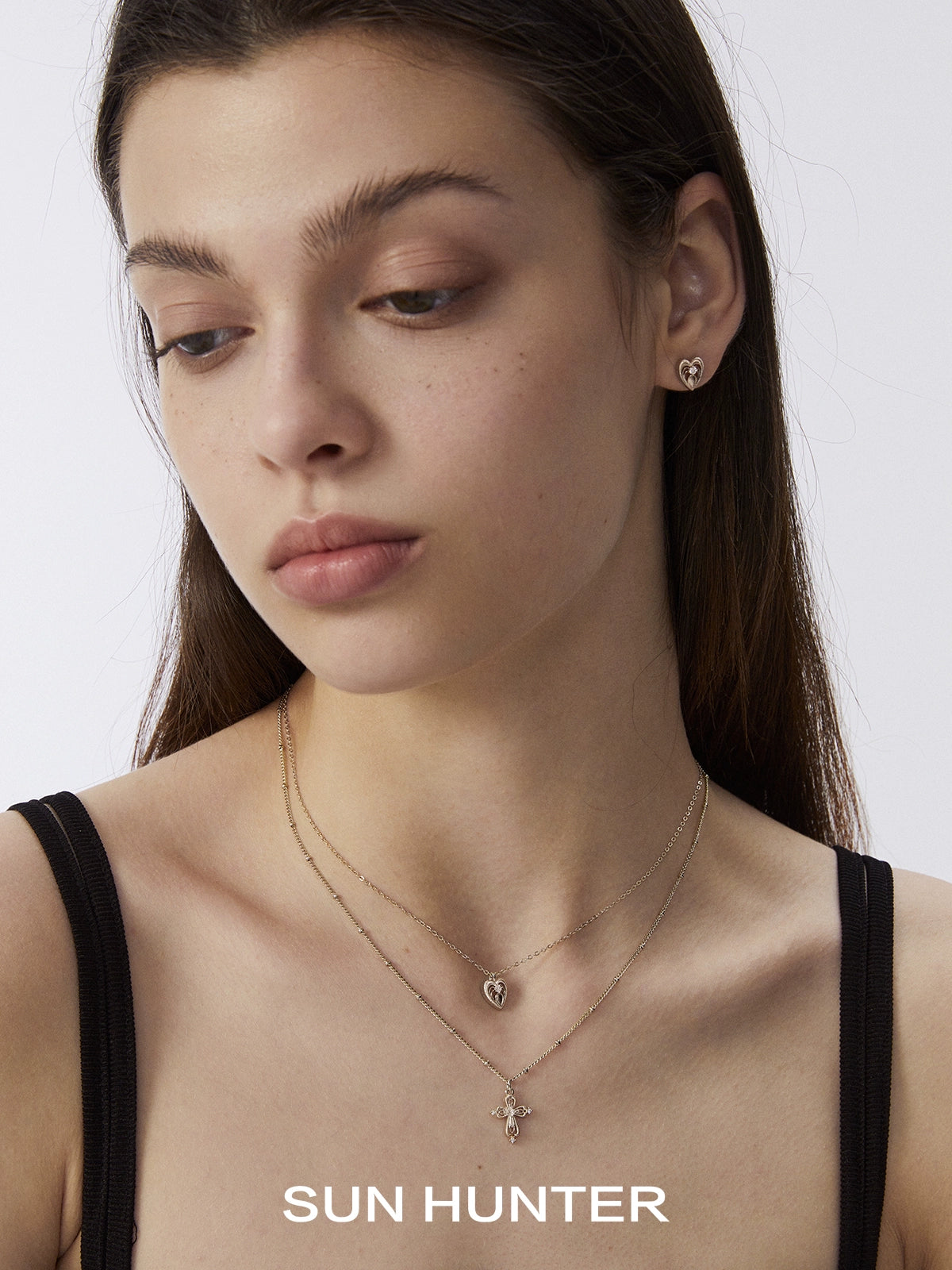 Heart Cross Double Layer Necklace