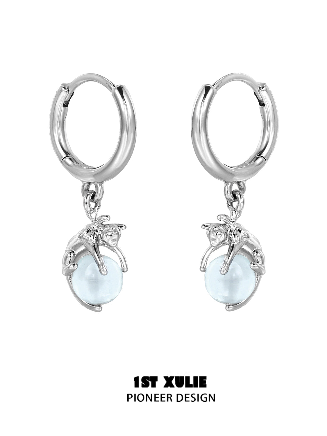 Cute Blue Kitten Loop Earrings